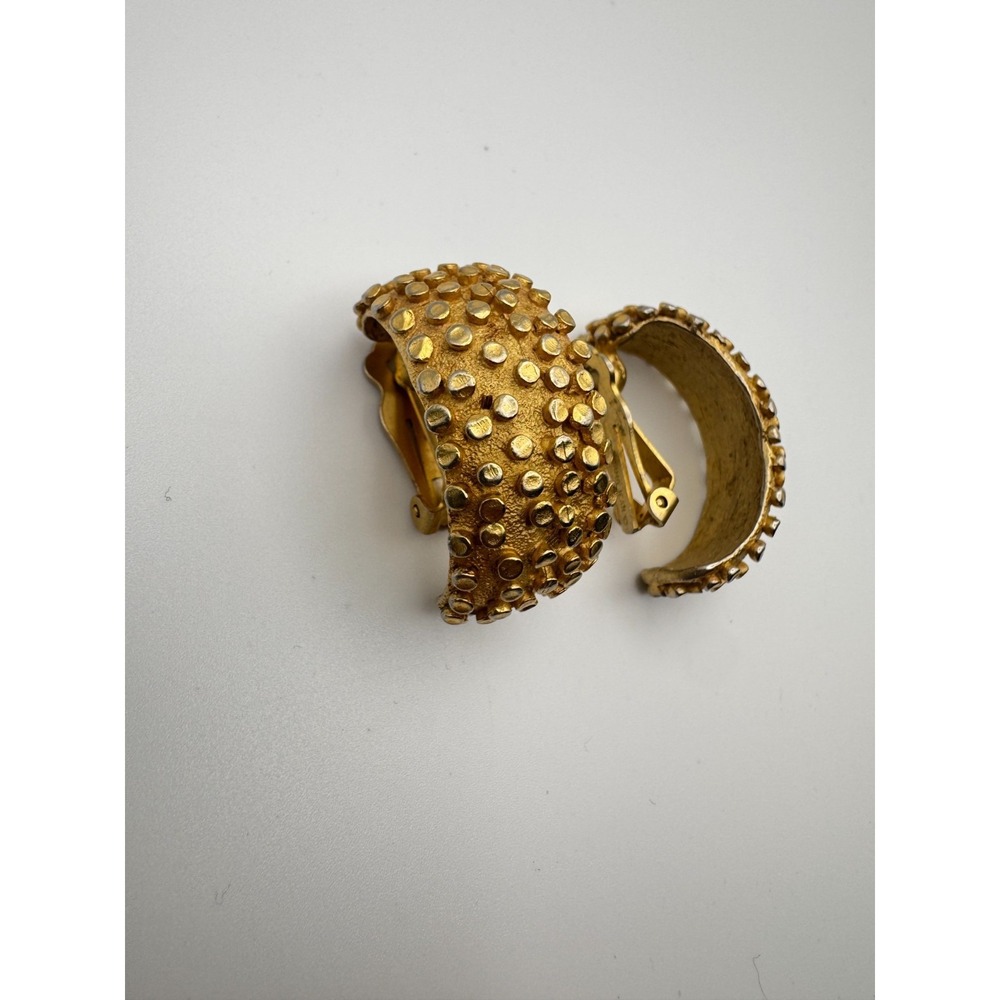 Vintage Norma Jean Earrings Gold Tone Studded Hoop Textured Large - Picture 3 of 7